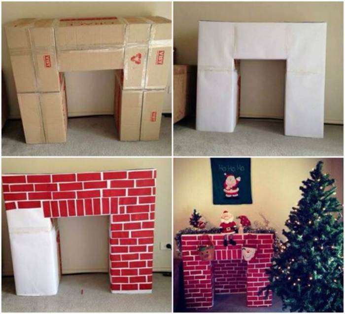 How to make a cardboard box fireplace decoration