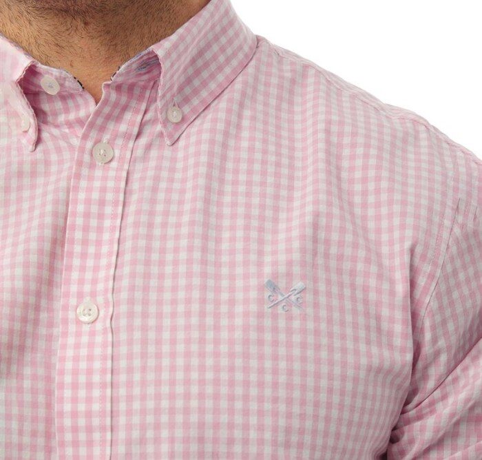 Men's pink gingham dress shirt